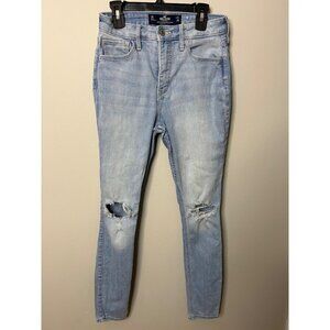 Hollister 3R light wash Curvy High Rise Super Skinny women's Jeans ripped knee